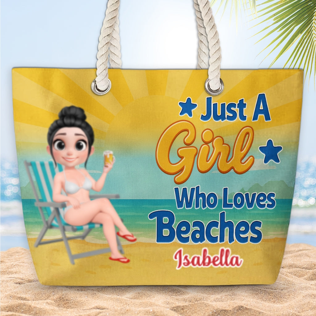 Just A Girl Who Loves Beaches Cartoonize - Personalized Custom Beach Bag