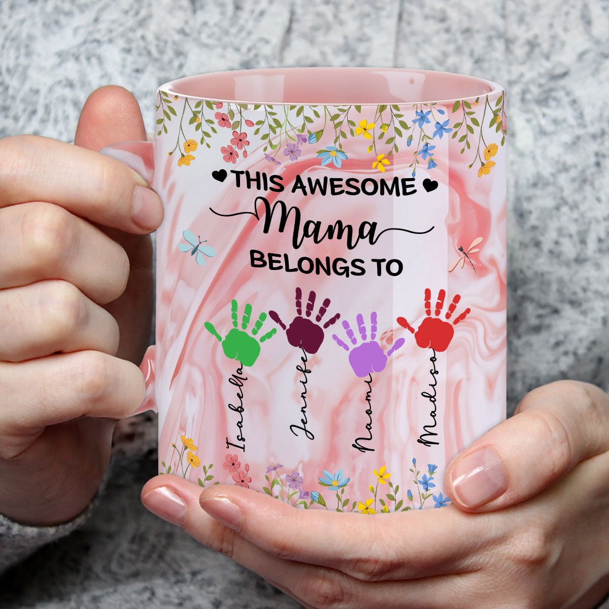 This Awesome Mom Belongs To - Personalized Custom Pink Marble Mug
