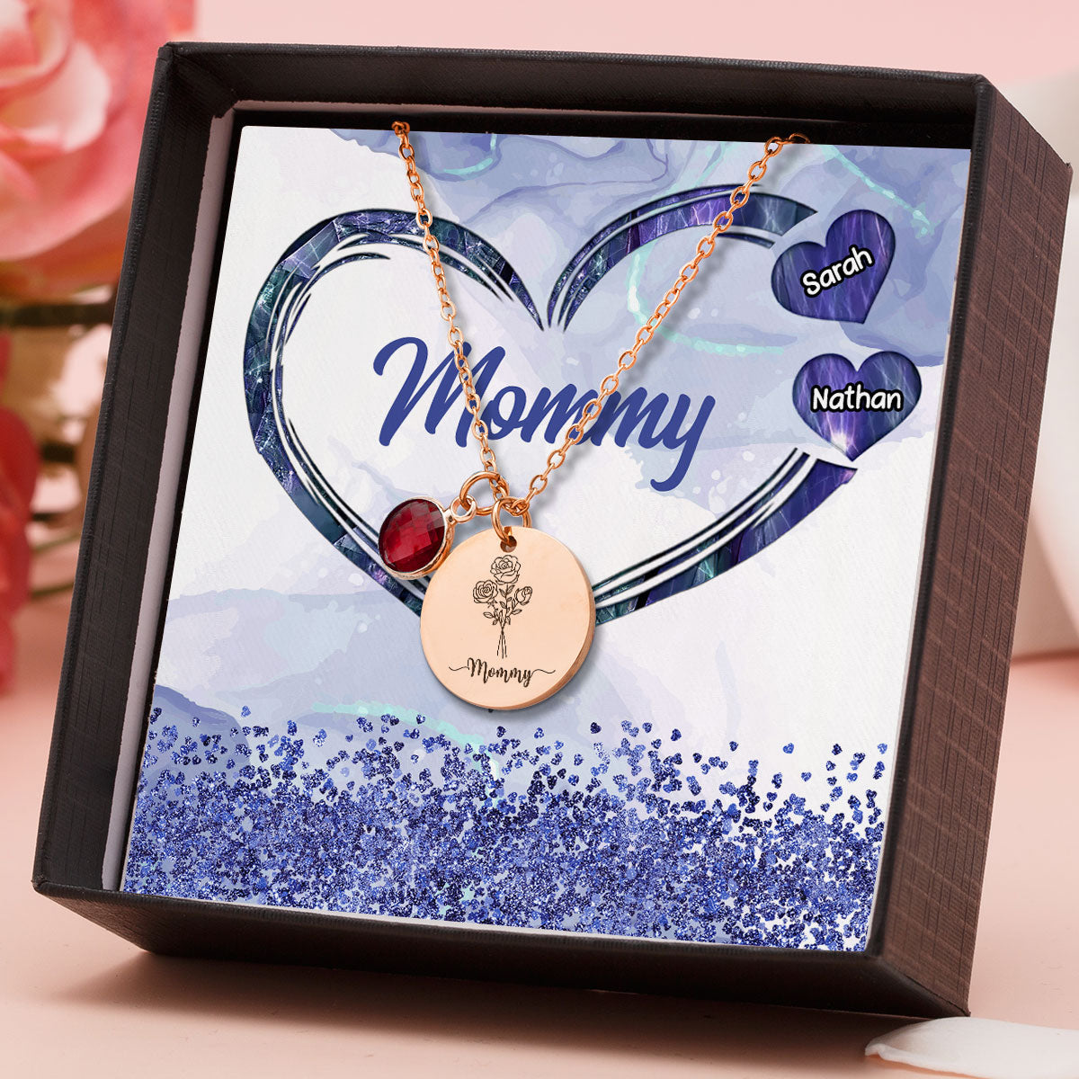 The Heart Of Family - Personalized Custom Birthstone Necklace With Message Card