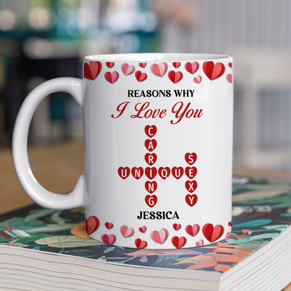 Reasons Why I Love You Crossword Art - Personalized Custom Coffee Mug