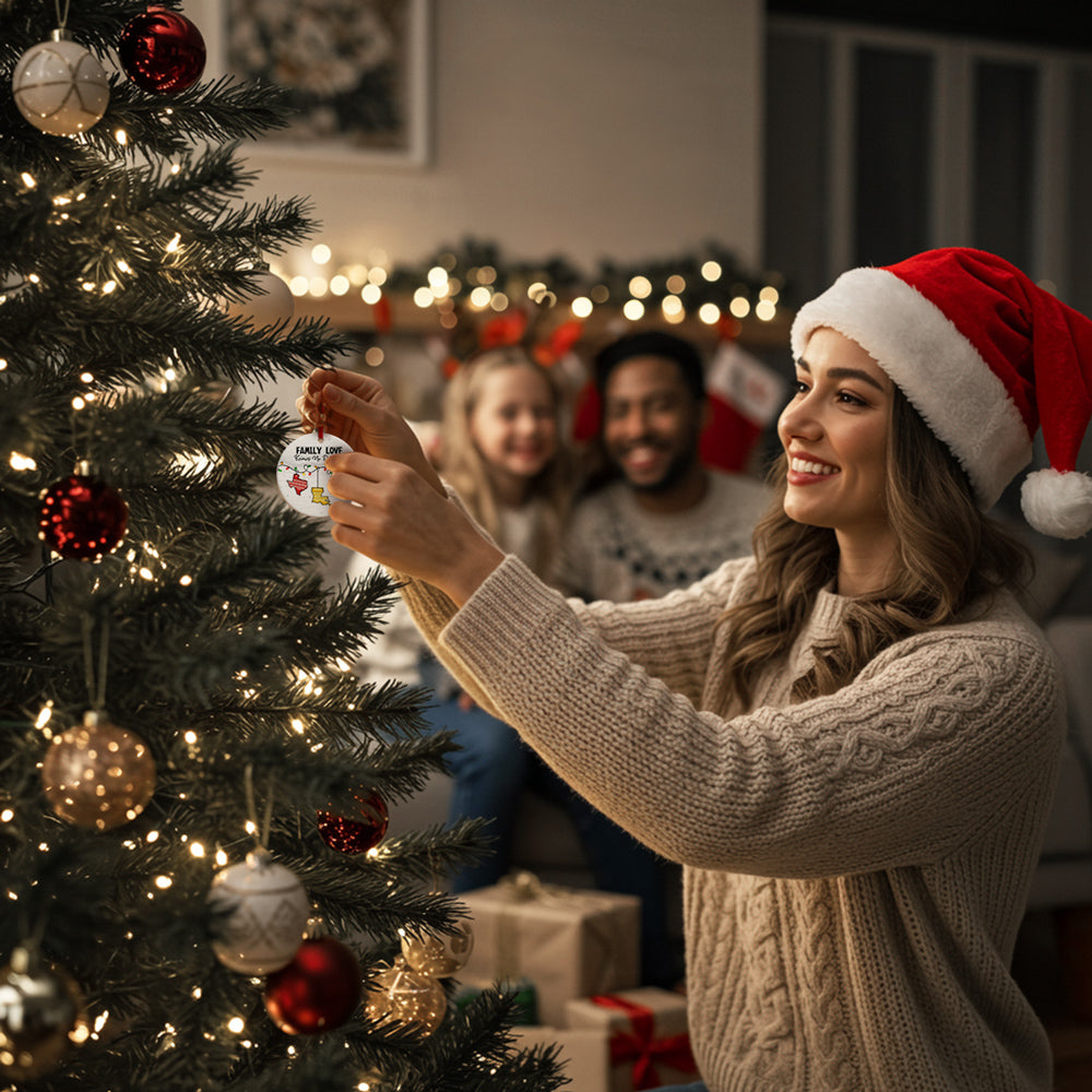 Family Love Knows No Distance - Personalized Custom 3D Inflated Effect Ceramic Ornament