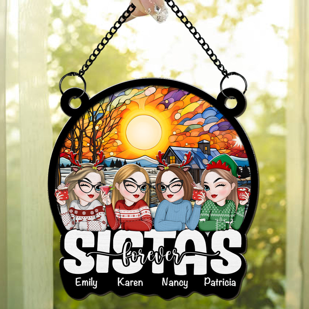 Besties Sitting Christmas 2024 - Personalized Custom Suncatcher