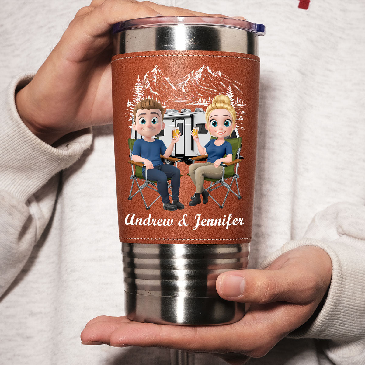 Camp Fire - Personalized Custom Leather Tumbler