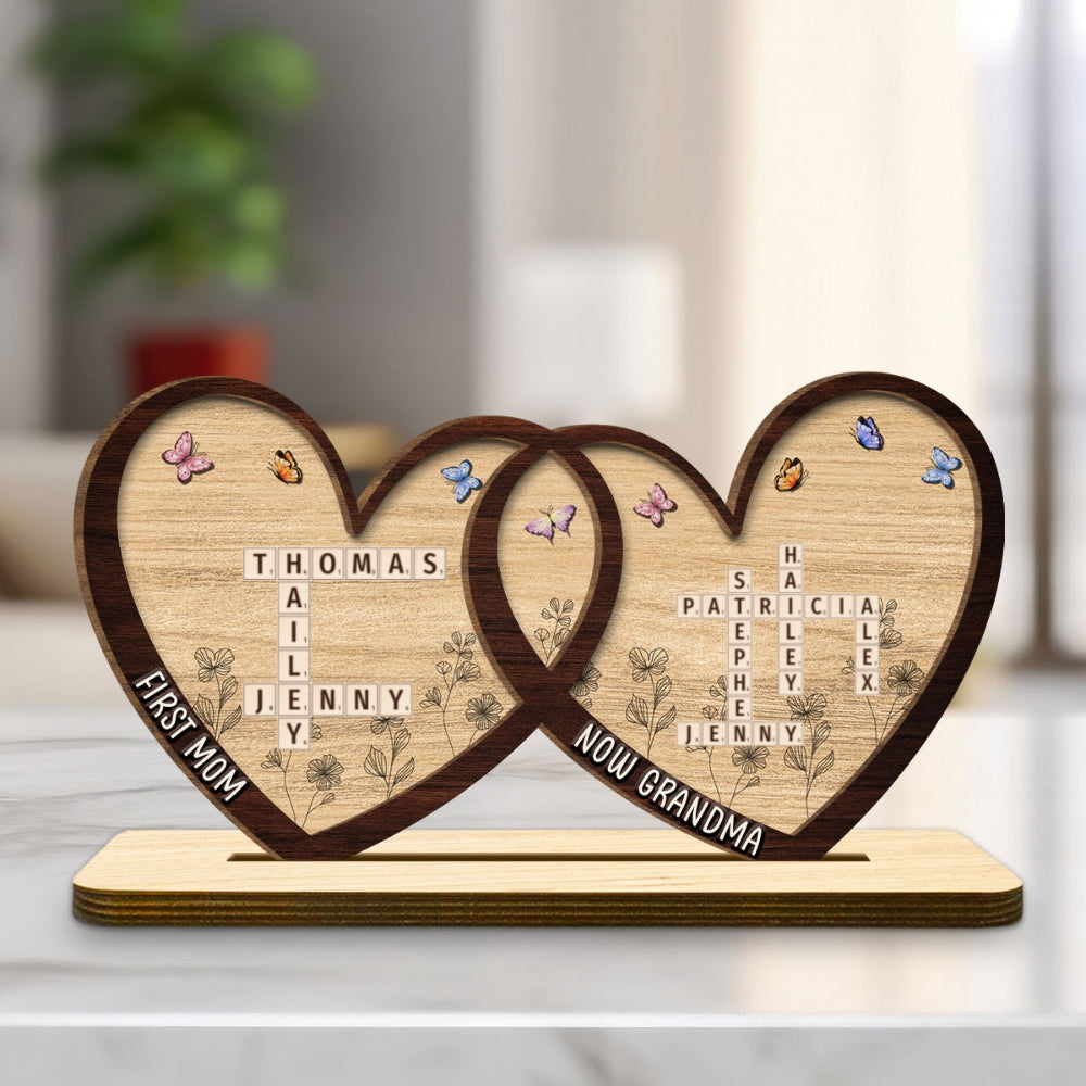 First Mom Now Grandma - Personalized Custom 2-Layer Wood Plaque With Flat Base