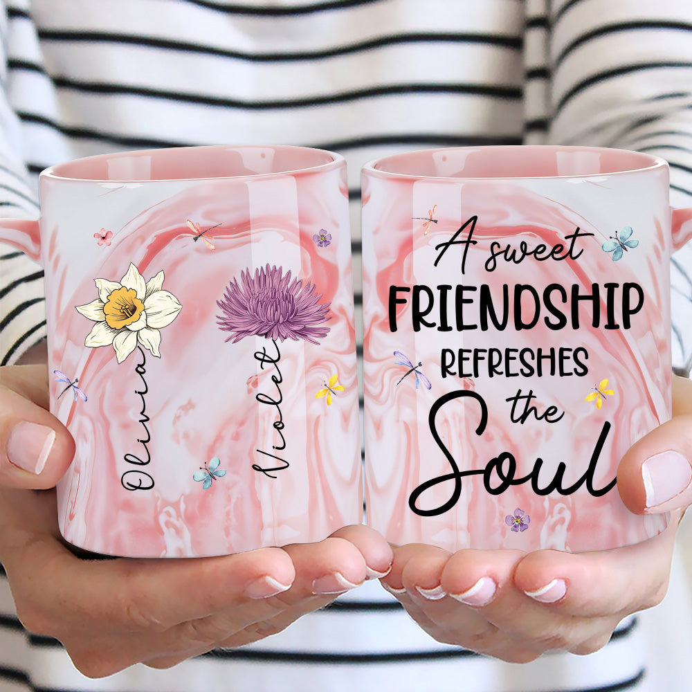 A Sweet Friendship - Personalized Custom Pink Marble Mug