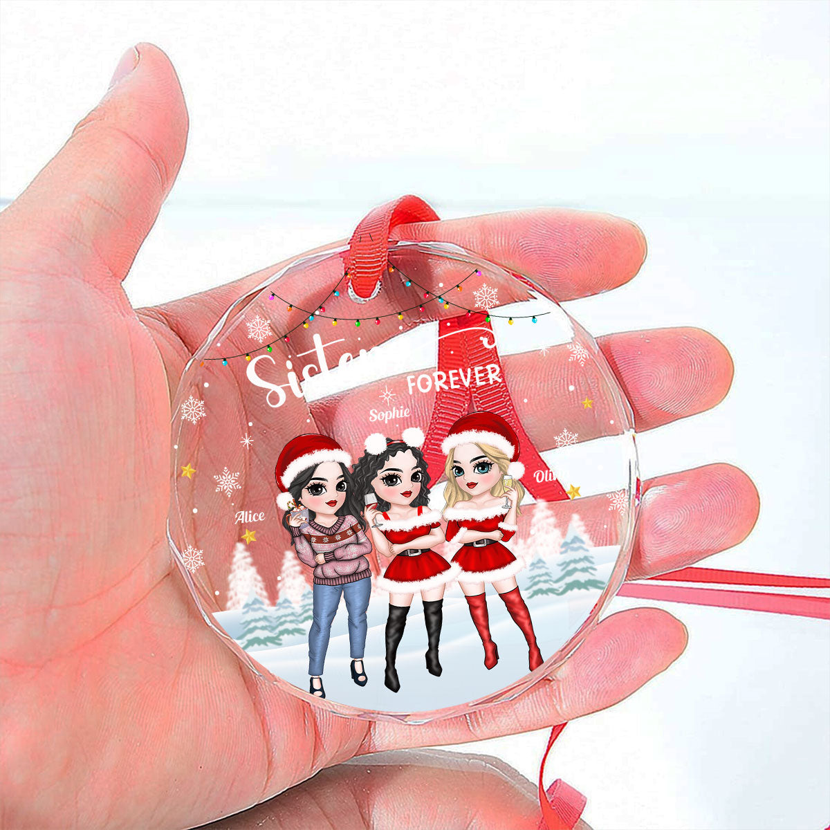 Besties Forever Version 2 - Personalized Custom Glass Ornament