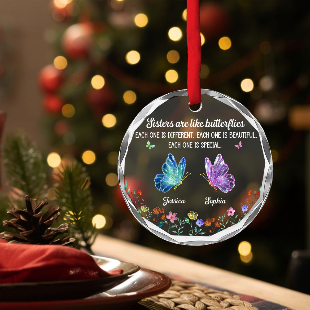 Festive Sister Love - Personalized Custom Glass Ornament