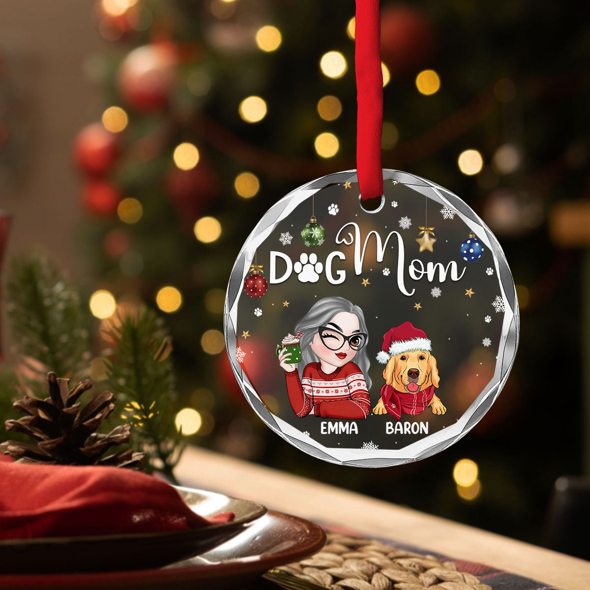 Dog Mom - Personalized Custom Glass Ornament