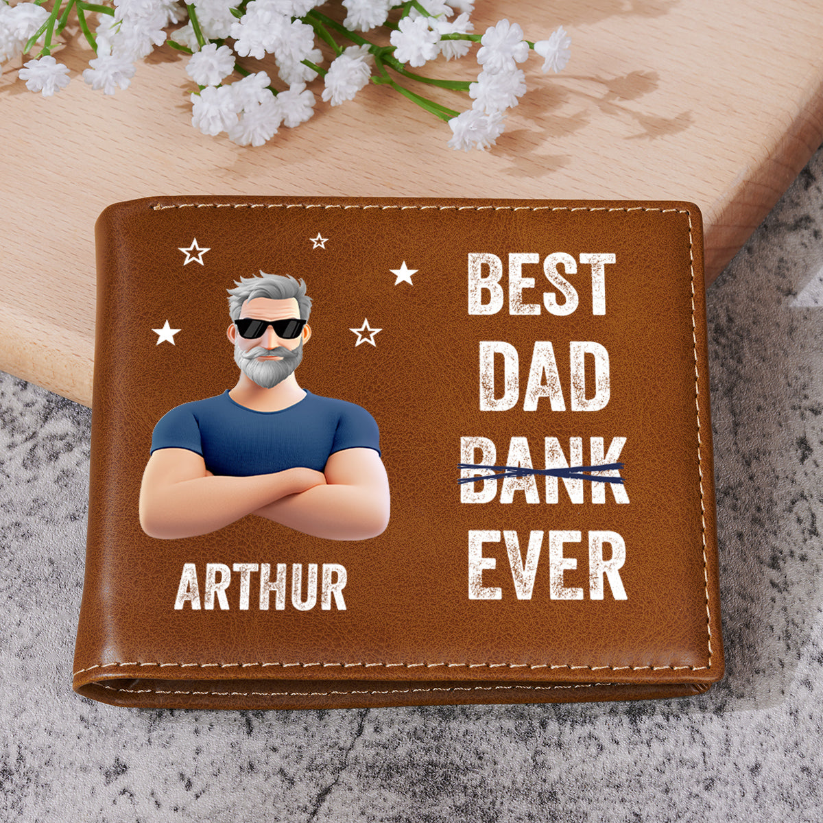 Best Dad Ever - Personalized Custom Printed Men Leather Wallet