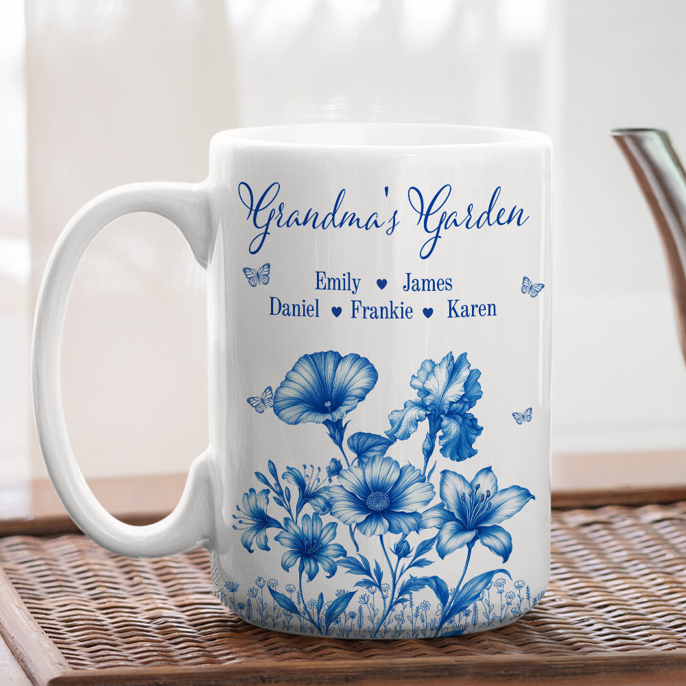 Grandma Garden Toile Flowers - Personalized Custom Coffee Mug