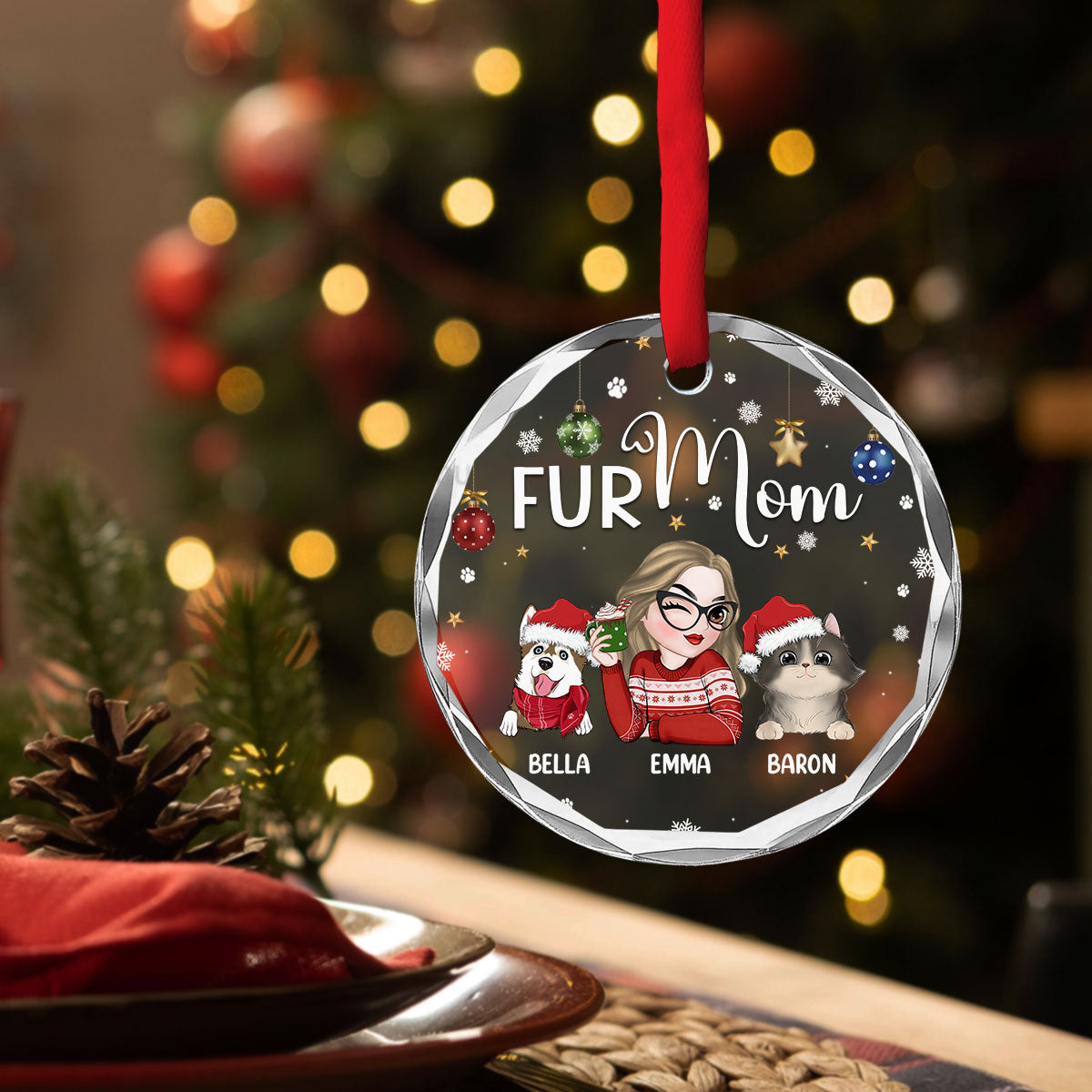 Fur Mom - Personalized Custom Glass Ornament