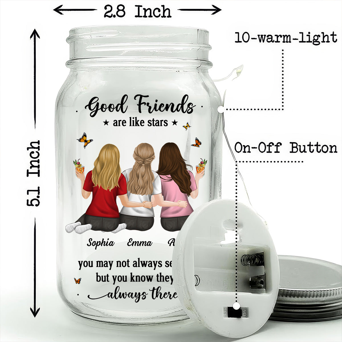 Friends Like Stars - Personalized Custom Mason Jar Light