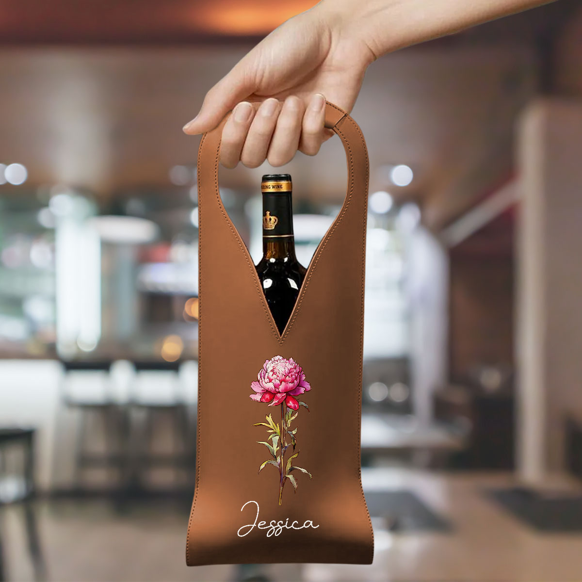 Bloom Where We Grow - Personalized Custom Leather Wine Bag