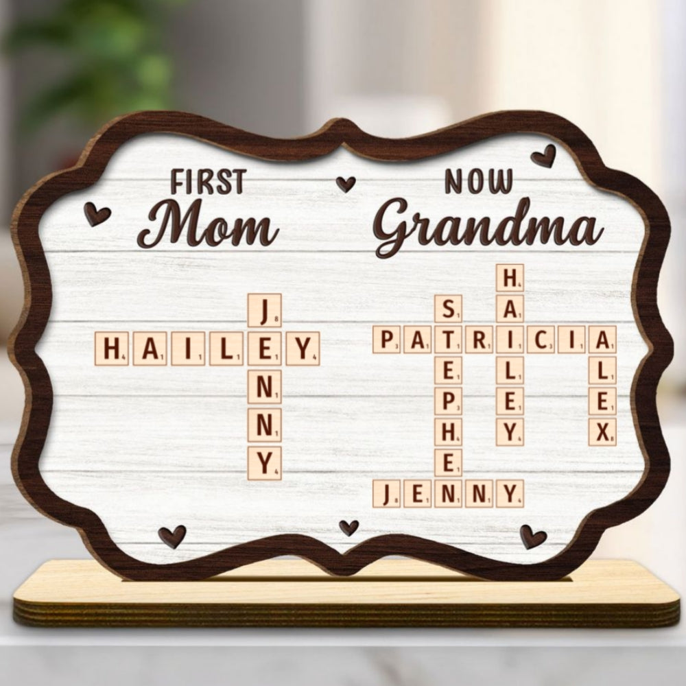 First Mom Now Grandma Crossword - Personalized Custom 2-Layer Wood Plaque With Flat Base