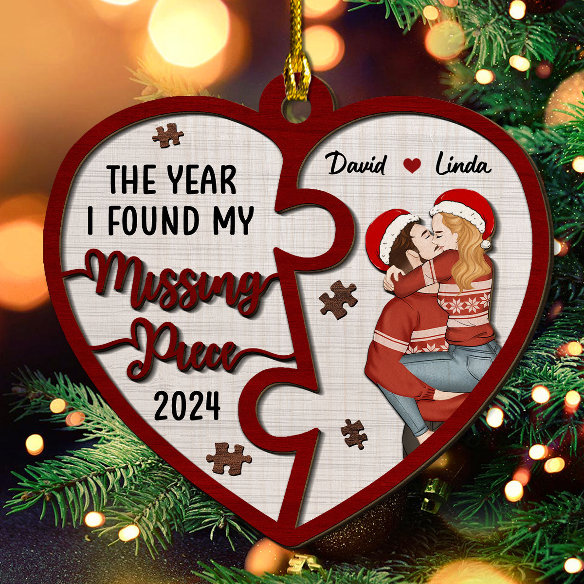 The Year I Found My Missing Piece Heart Puzzle - Personalized Custom 2-Layered Wood Ornament