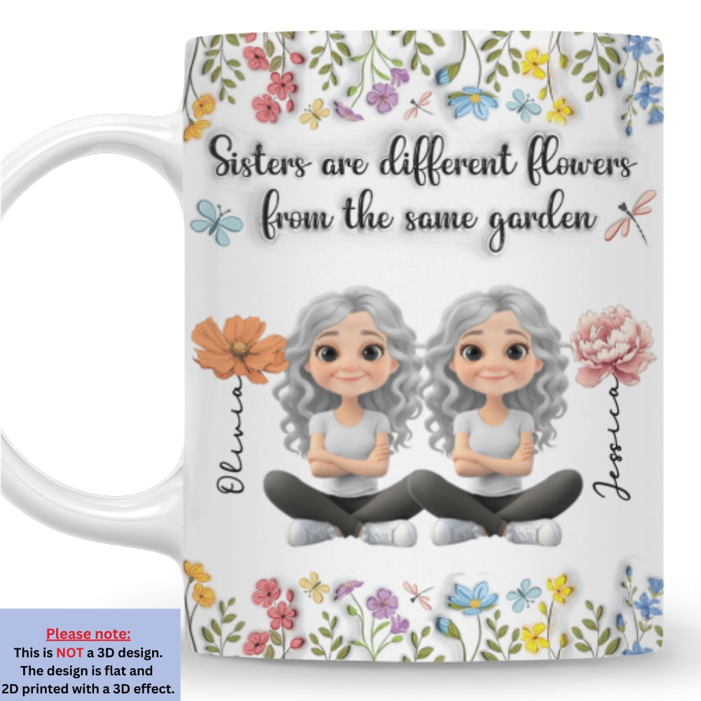 Sisters Are Different Flowers Cartoonize - Personalized Custom 3D Inflated Effect Mug
