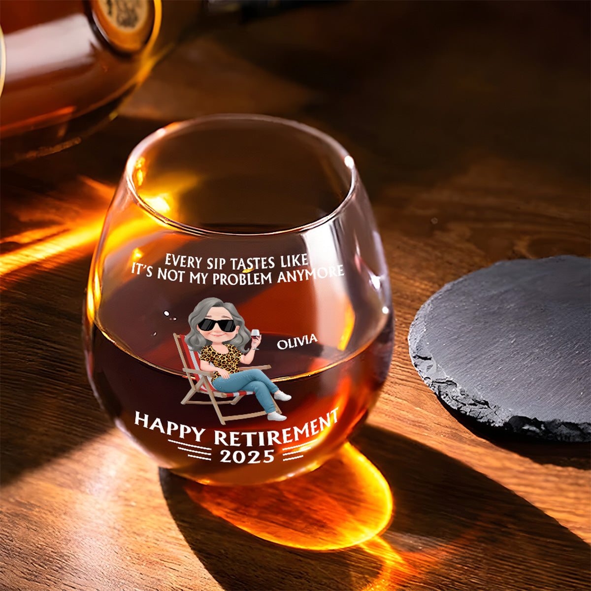 Not My Problem Anymore - Personalized Custom Wine Glass