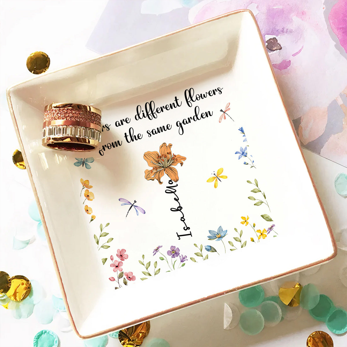 Sisters Are Different Flowers - Personalized Custom Jewelry Dish
