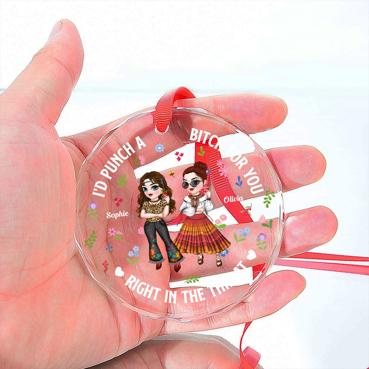Right In The Throat Bestie - Personalized Custom Glass Ornament