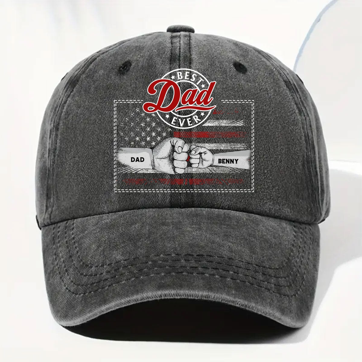 The Strength Of A Dad Is Born From Love - Personalized Custom Vintage Washed Denim Cap