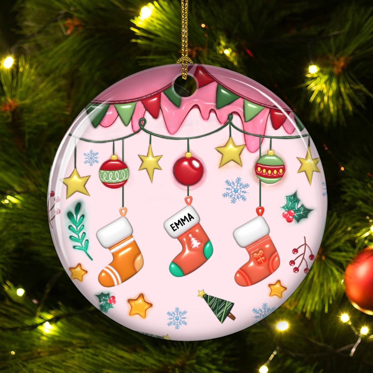 Family Stockings Christmas - Personalized Custom 3D Inflated Effect Ceramic Ornament
