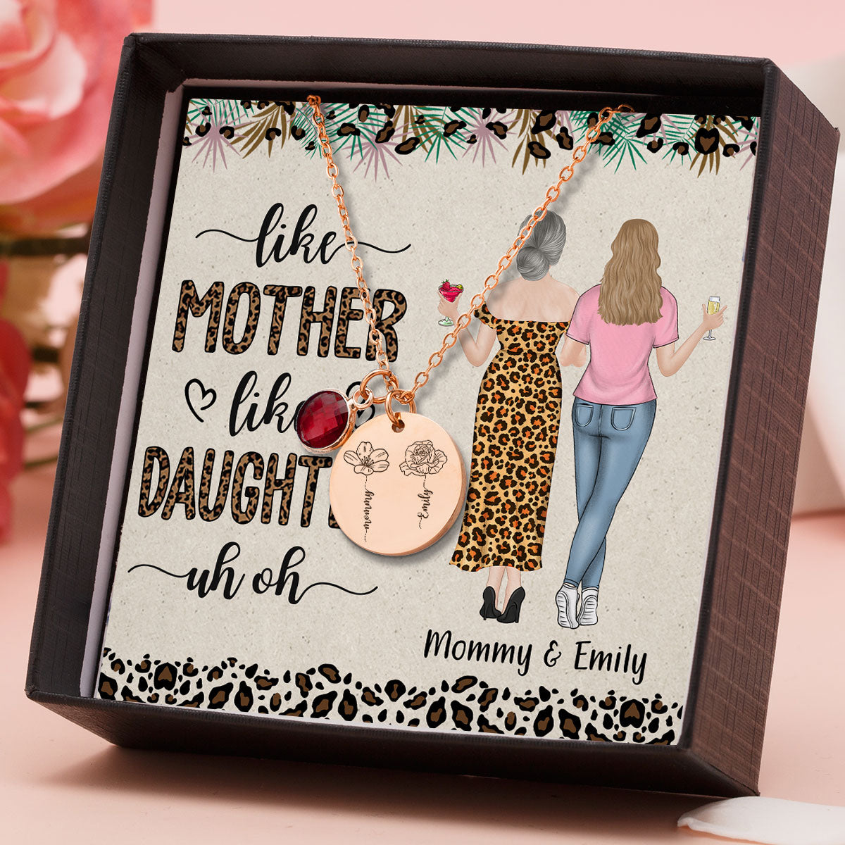 Like Mother Like Daughter - Personalized Custom Birthstone Necklace With Message Card