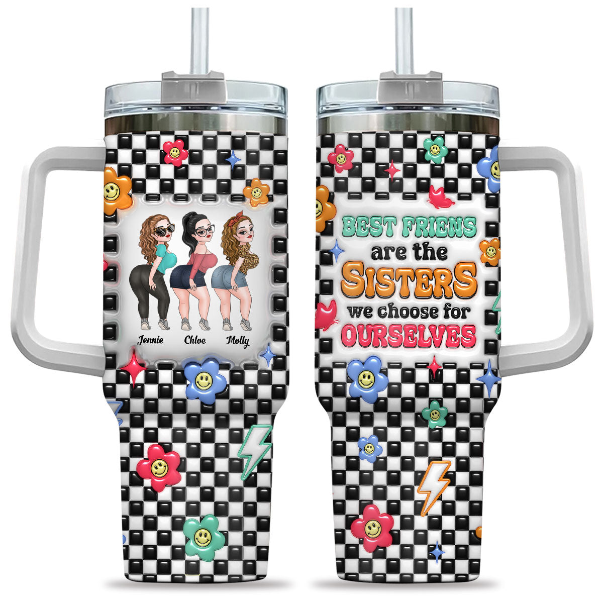 Sisters By Hearts - Personalized Custom 3D Inflated Effect Printed 40 Oz Tumbler