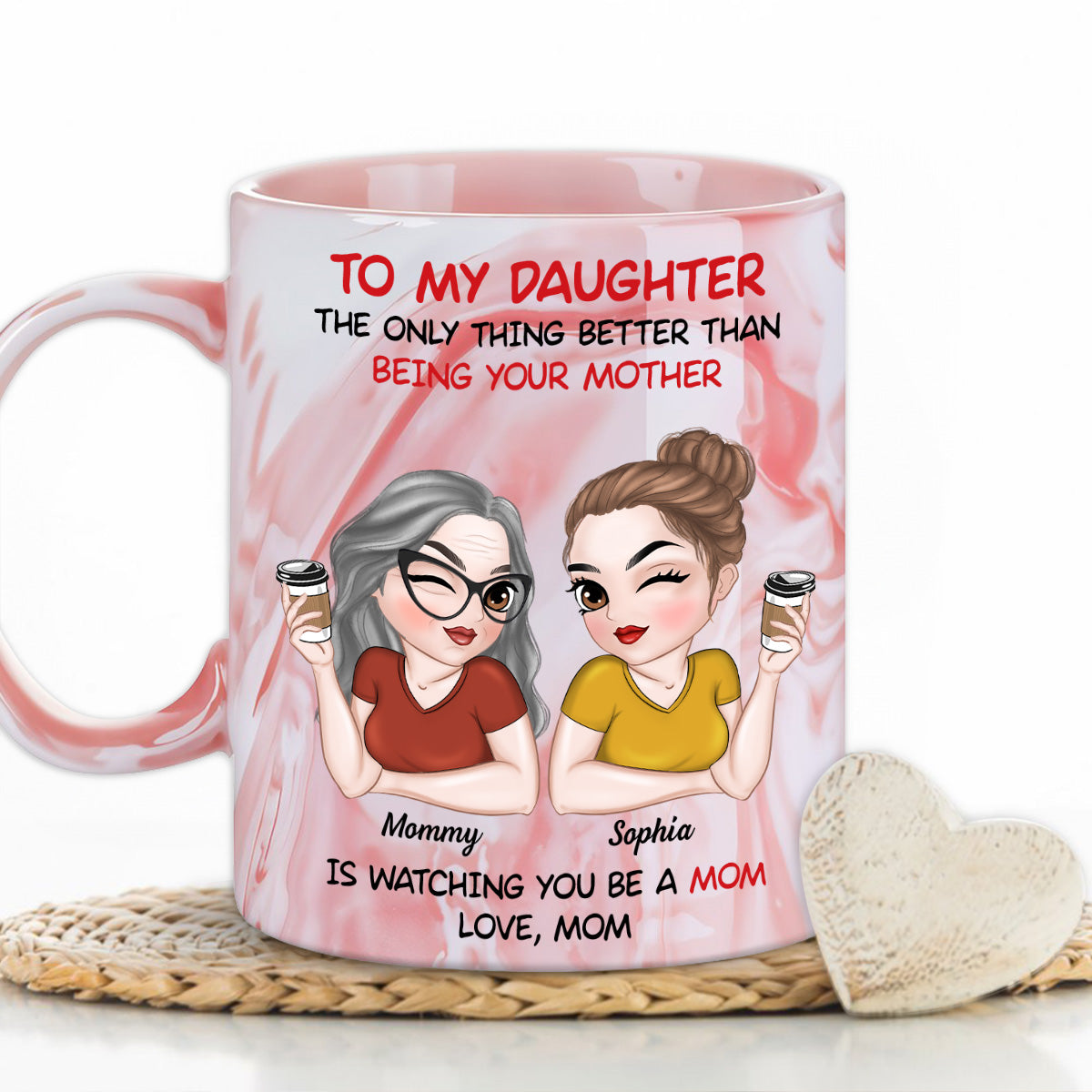 To My Daughter - Personalized Custom Pink Marble Mug