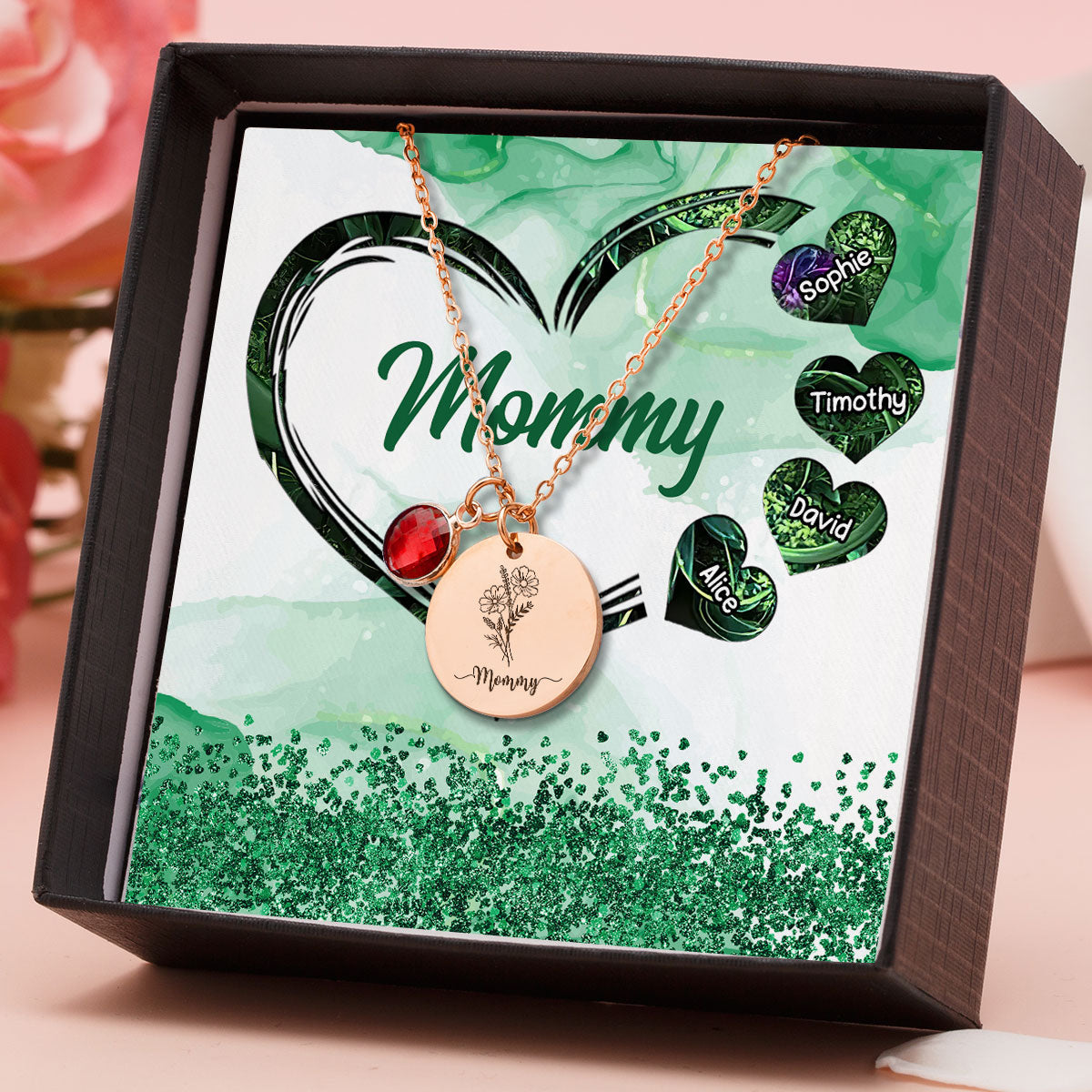 The Heart Of Family - Personalized Custom Birthstone Necklace With Message Card