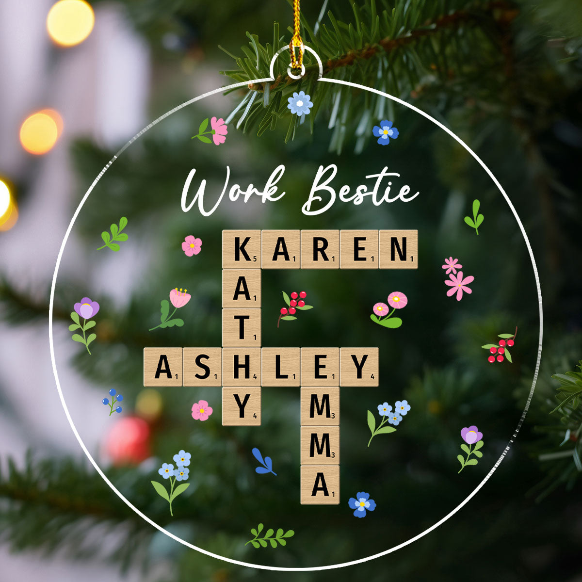 Besties Coworker Crossword Art - Personalized Custom Acrylic Ornament