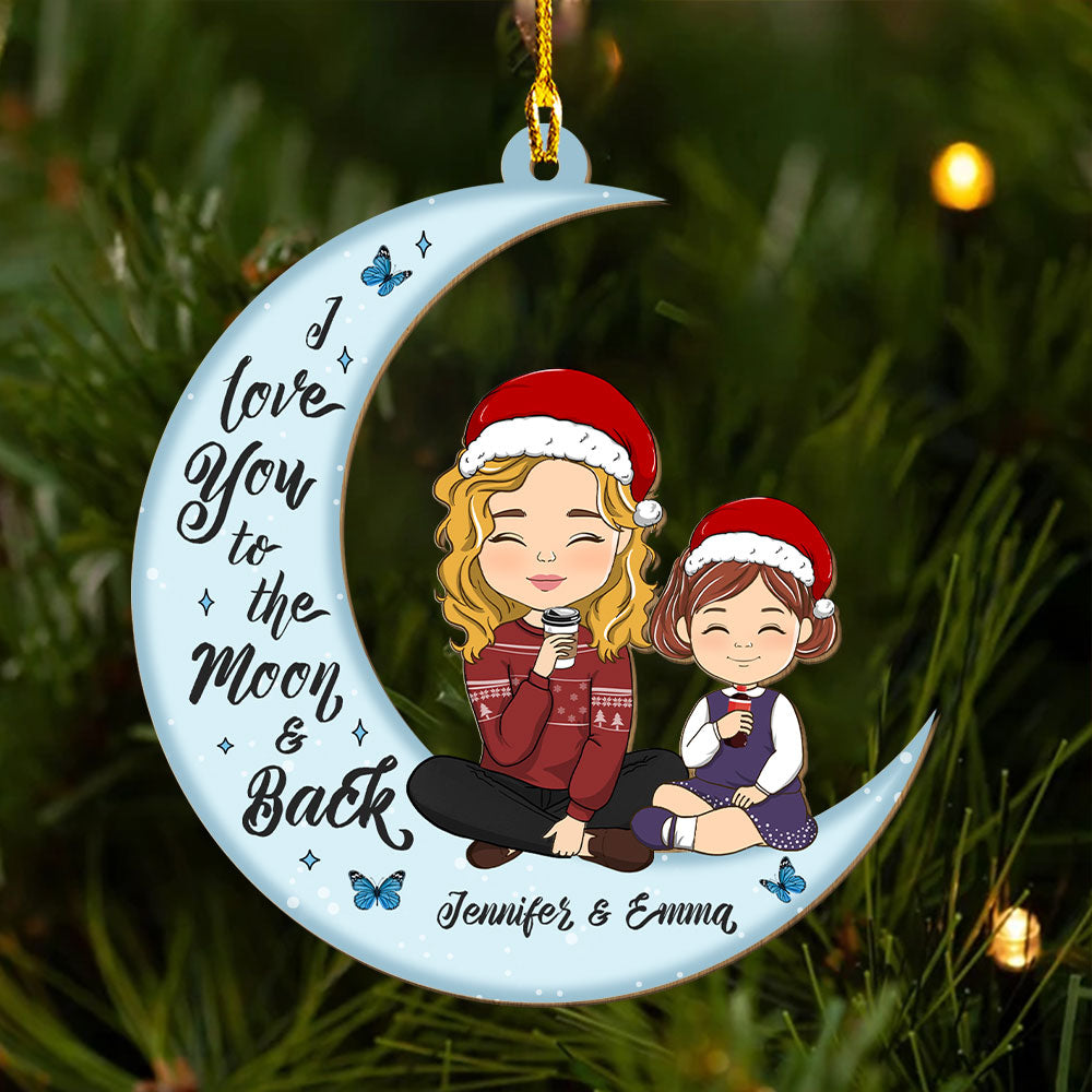 Love You To The Moon And Back - Personalized Custom Wood Ornament