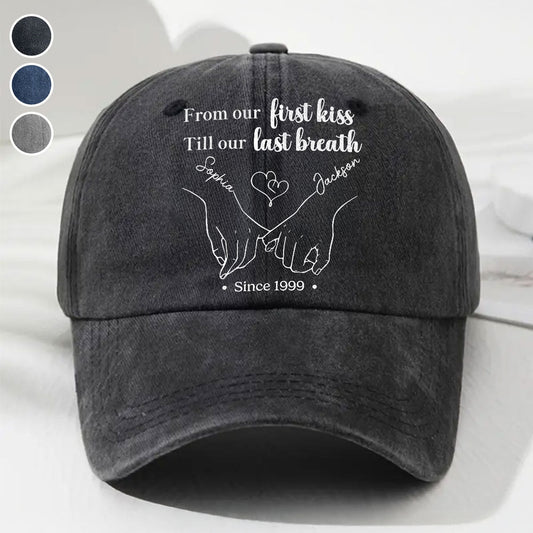 From Our First Kiss Till The Last - Personalized Custom Vintage Washed Denim Cap