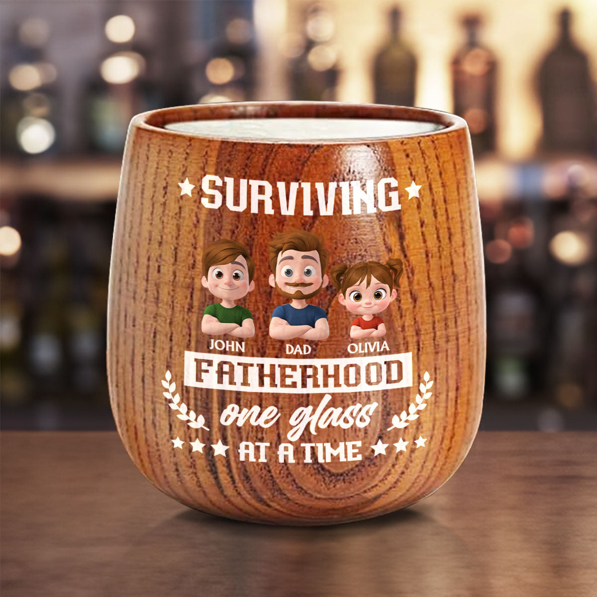 One Glass At A Time - Personalized Custom Wooden Whiskey Glass