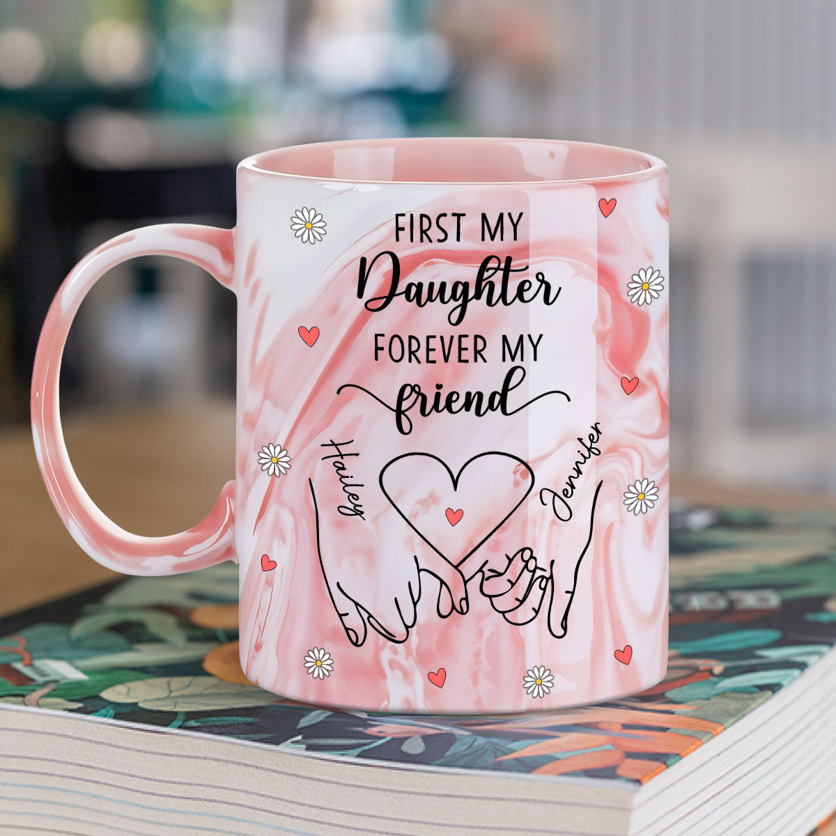 Forever Daughter Forever Friend - Personalized Custom Pink Marble Mug