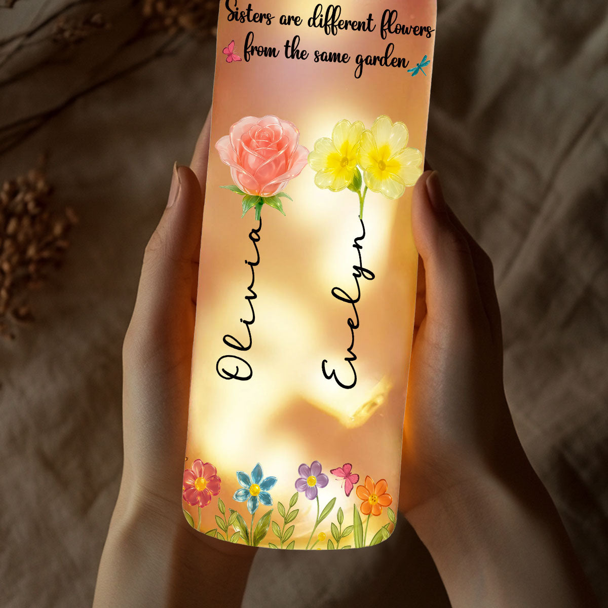 Sisters Are Different Flowers From The Same Garden Ver 2 - Personalized Custom Bottle Lamp