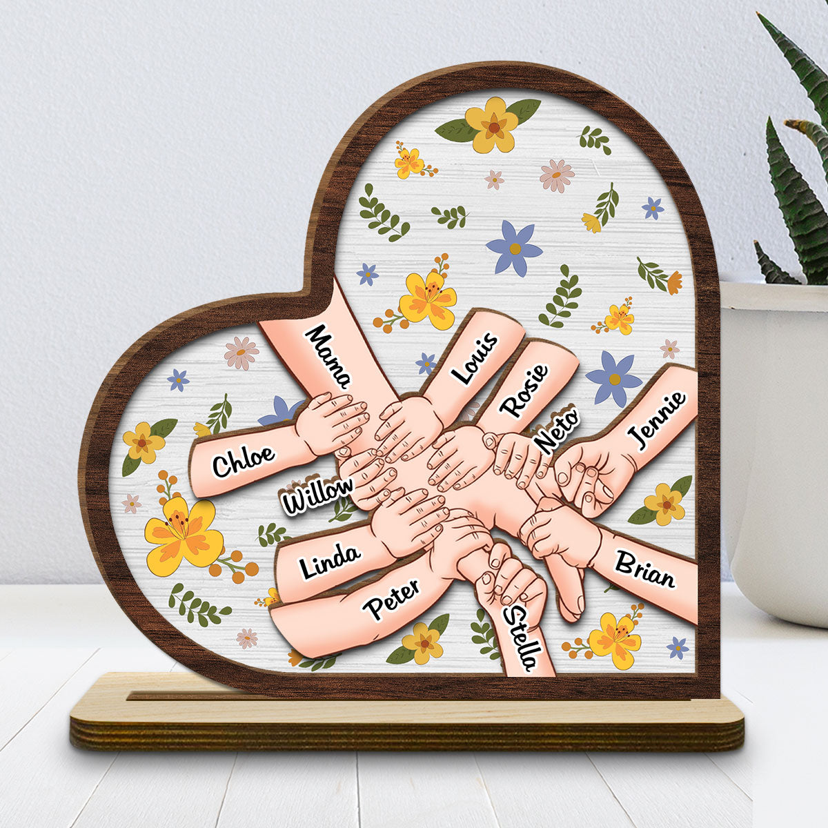 Hold Our Hands - Personalized Custom 2-Layer Wood Plaque With Flat Base