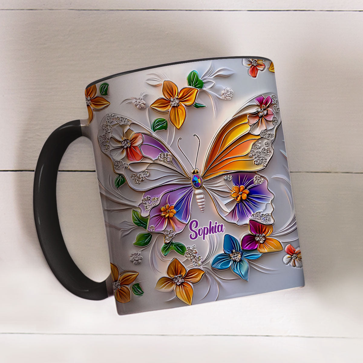 Stunning Butterfly - Personalized Custom 3D Inflated Effect Accent Mug
