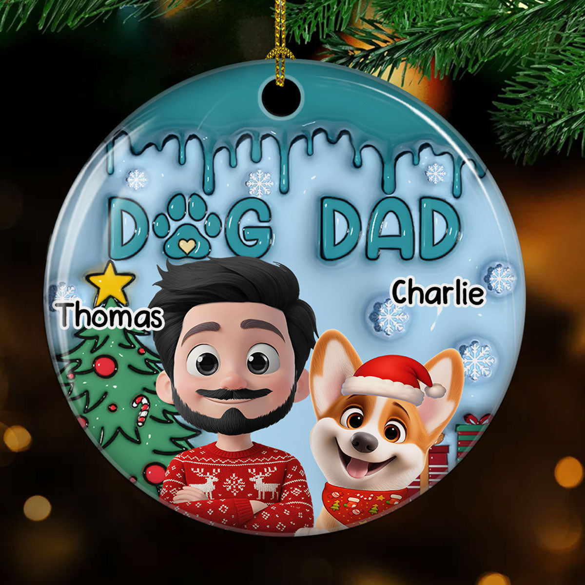 Man And Lovely Dog  - Personalized Custom 3D Inflated Effect Ceramic Ornament