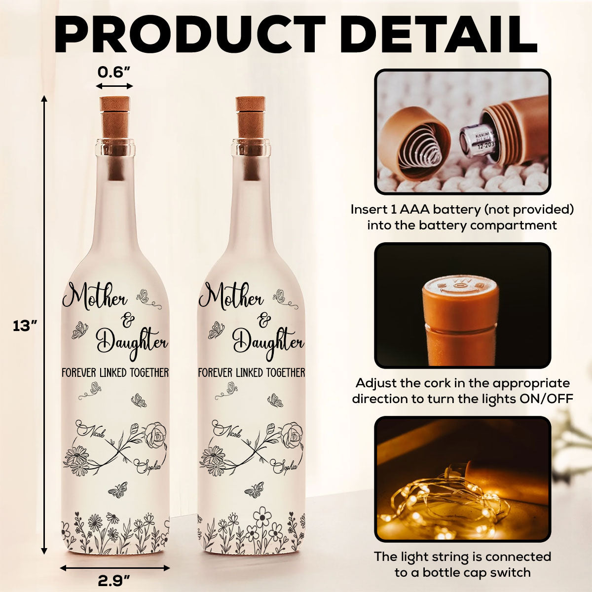 Forever Linked Together - Personalized Custom Bottle Lamp
