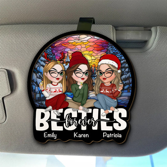 Besties Sitting Together Christmas - Personalized Custom Car Visor Clip