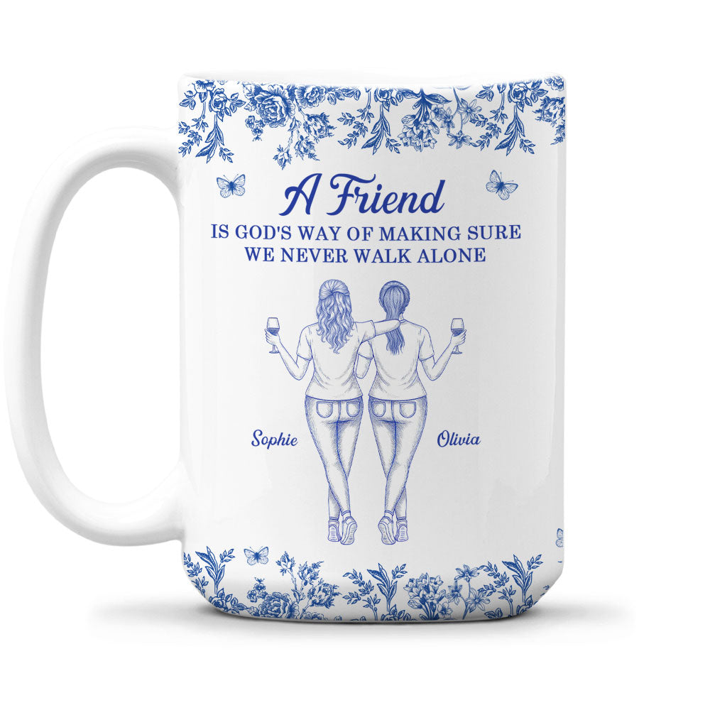 A Friend Is Gods Way Blue Toile - Personalized Custom Coffee Mug
