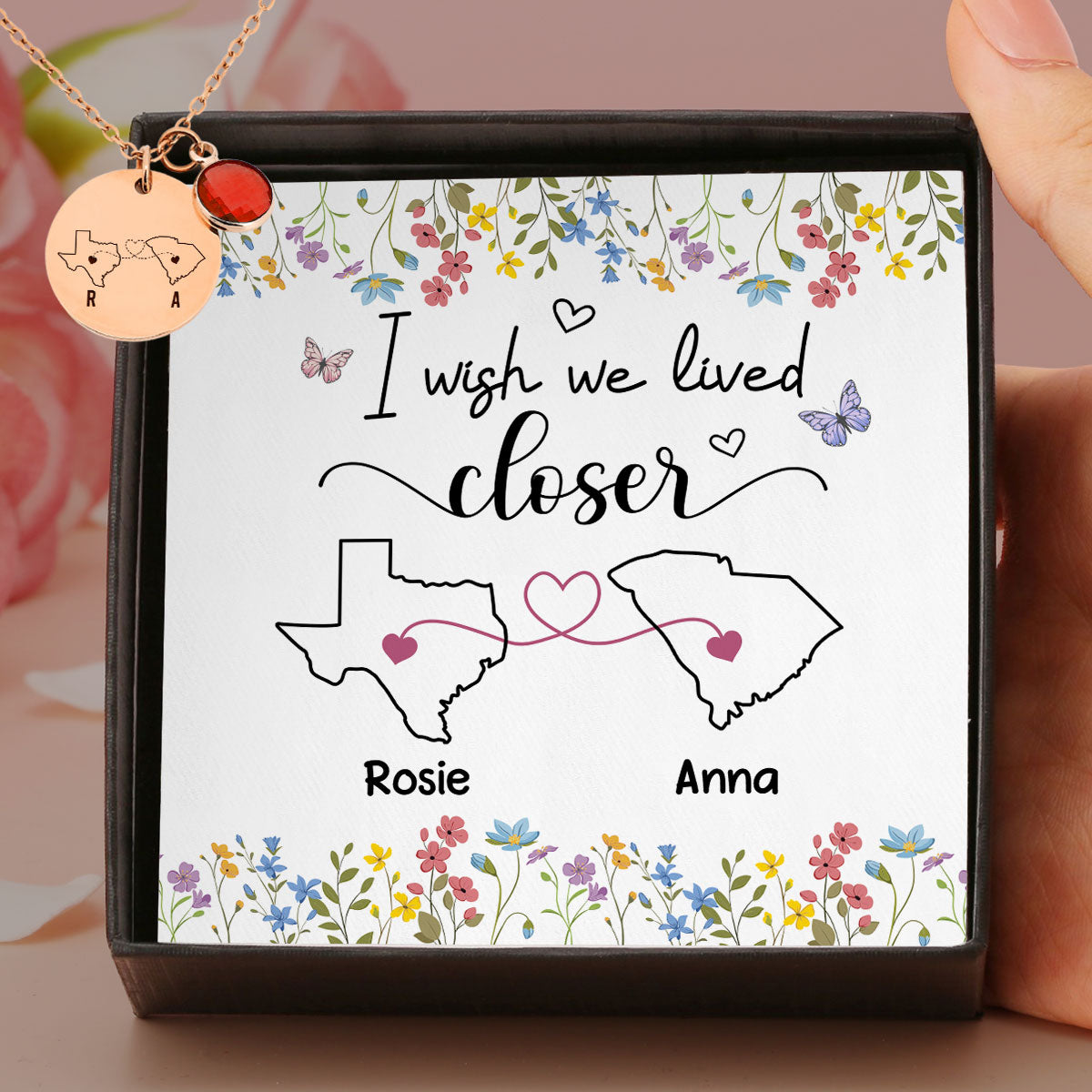 I Wish We Lived Closer - Personalized Custom Birthstone Necklace With Message Card