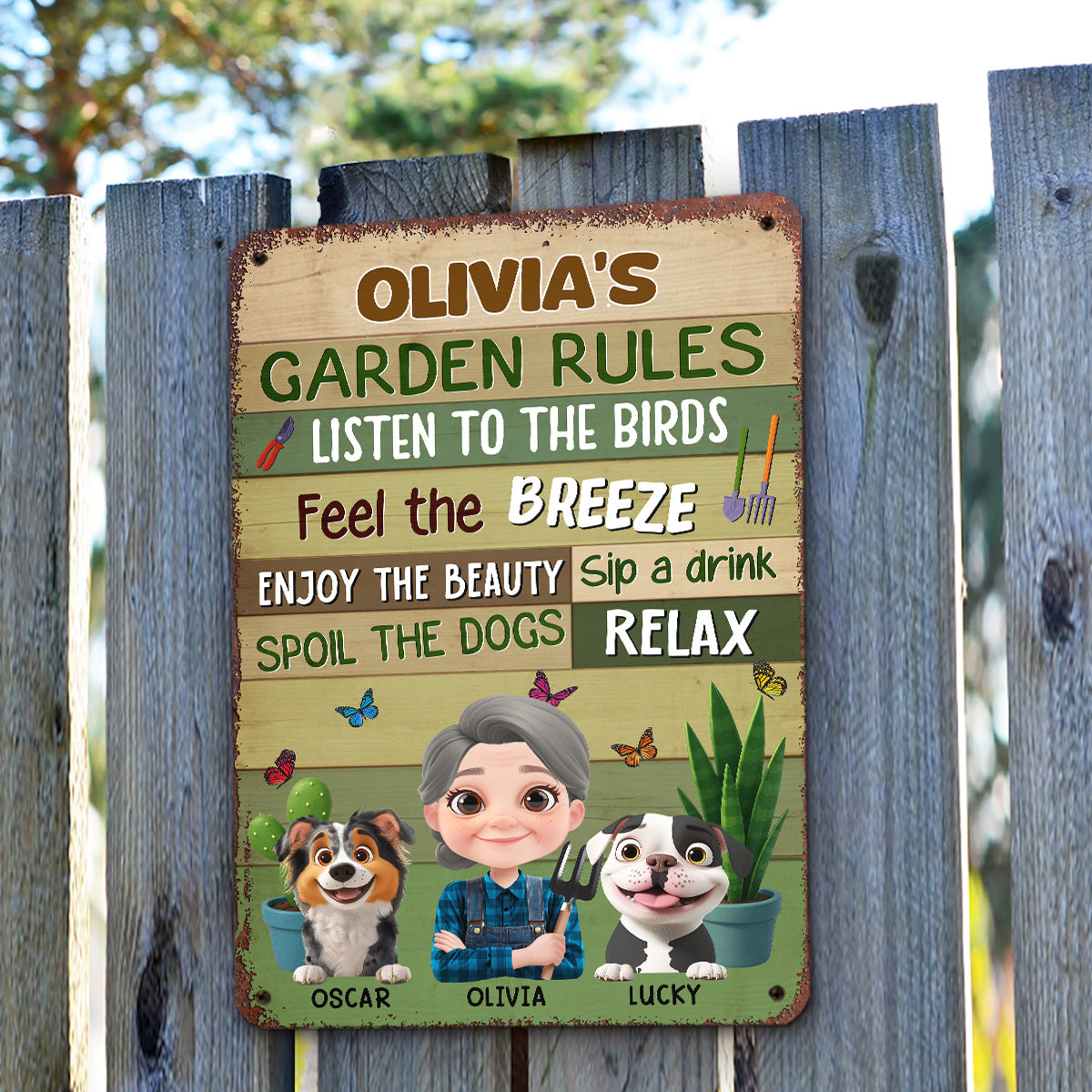 Garden Rule Cartoon - Personalized Custom Metal Sign