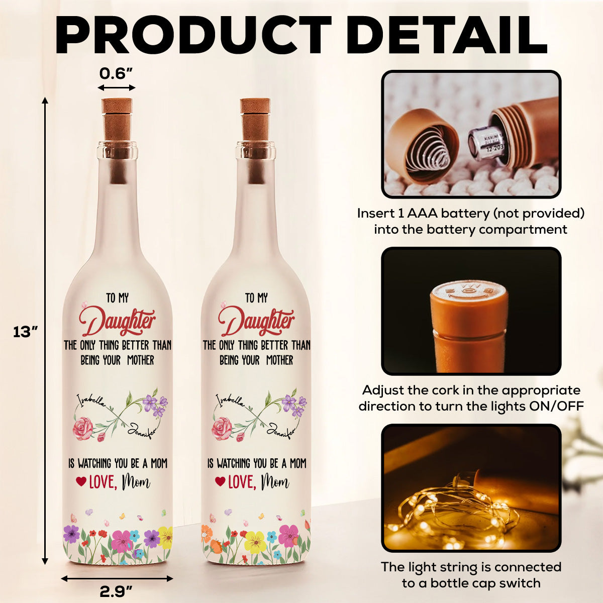 Watching You Being A Mom - Personalized Custom Bottle Lamp