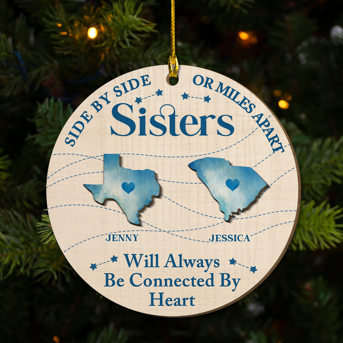Connected By Heart - Personalized Custom Freeshape 2-Layered Wood Ornament