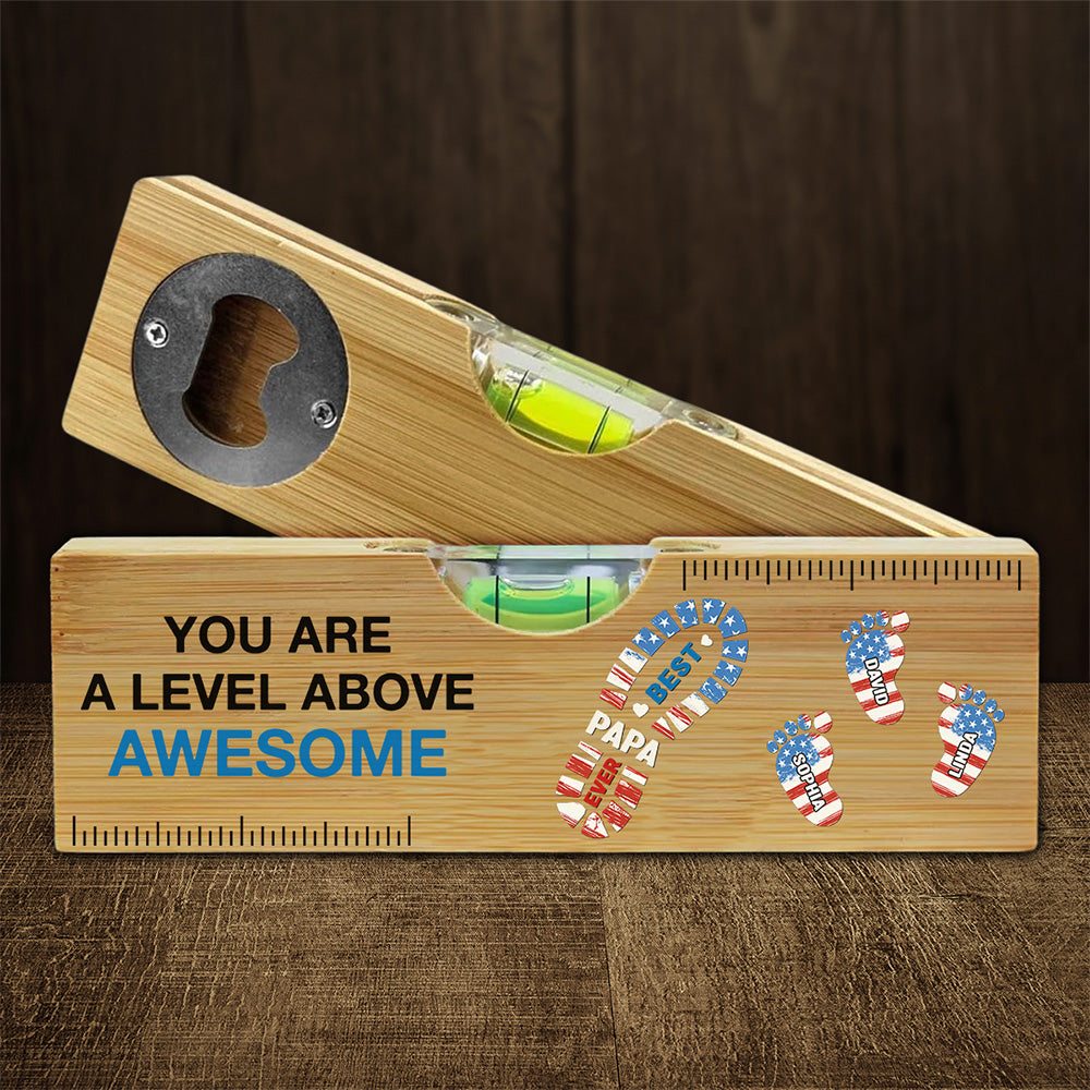 The Power Of Dad Comes From Love - Personalized Custom Wooden Spirit Level Bottle Opener