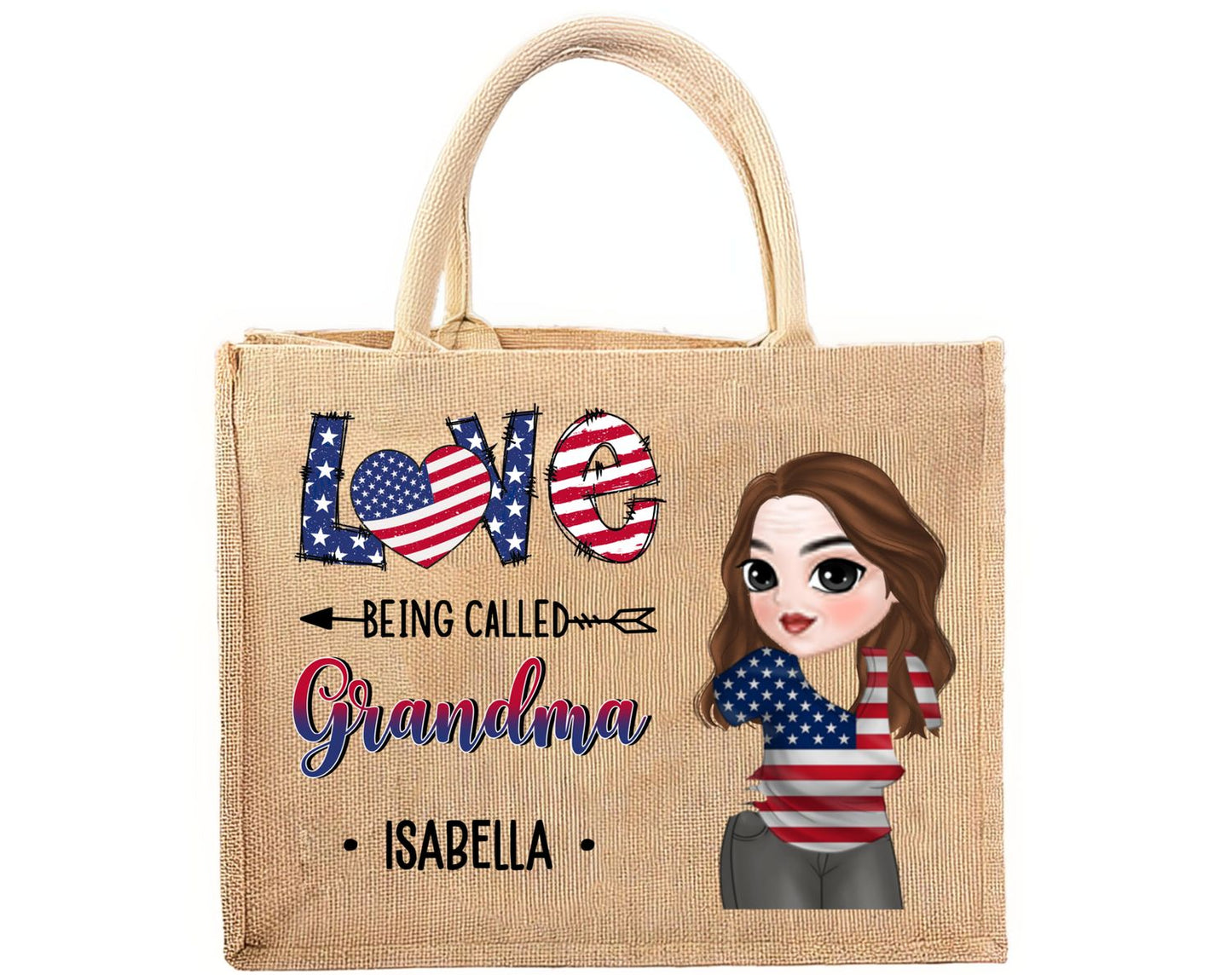 Grandma - Personalized Custom Jute Tote Bag