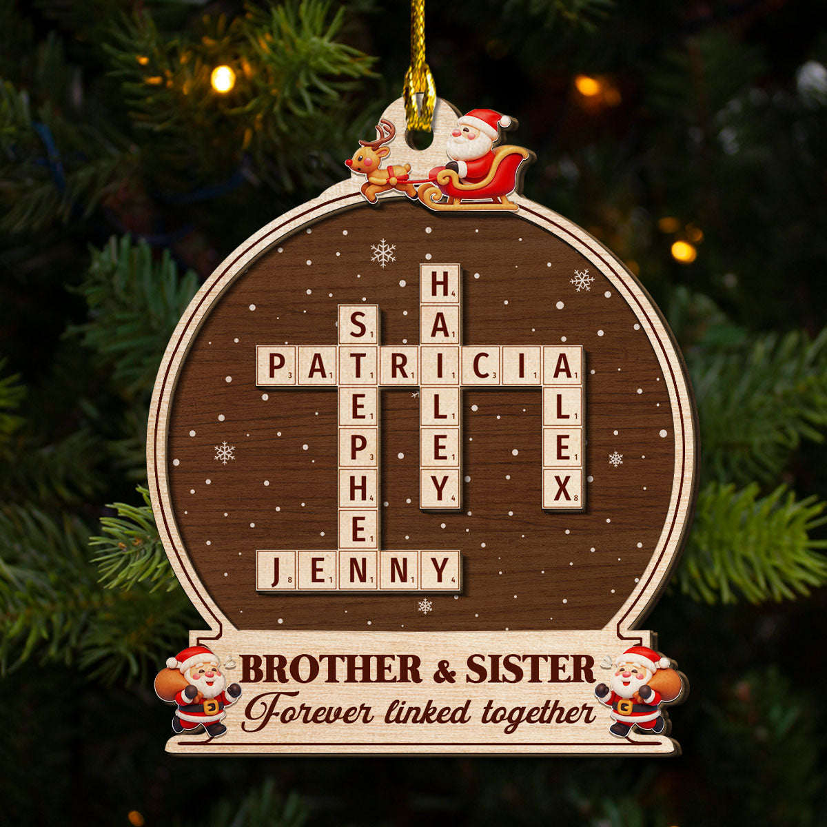 Forever Linked By Our Hearts - Personalized Custom Freeshape 2-Layered Wood Ornament