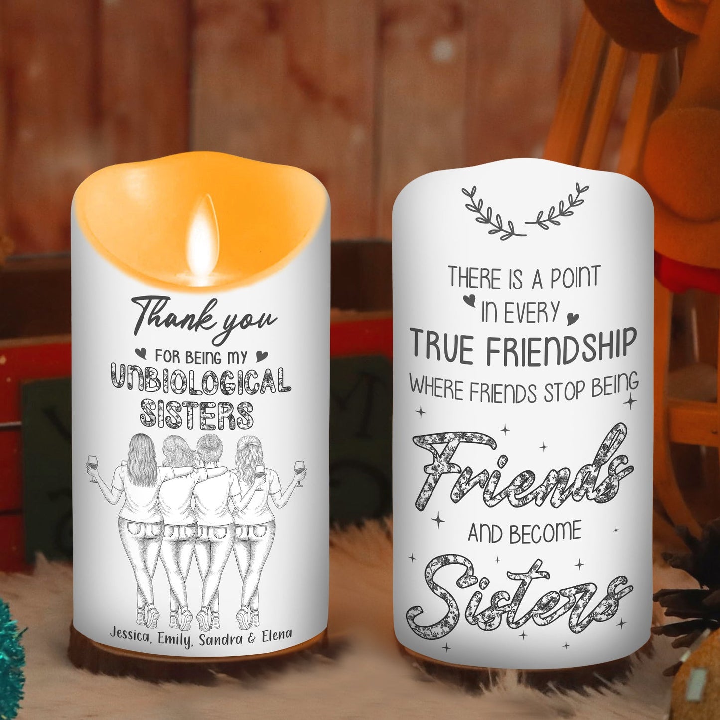 Where Friends Become Sisters Blue Toile - Personalized Custom LED Candle