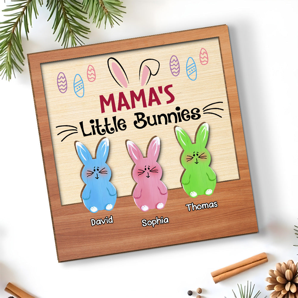 Little Bunnies - Personalized Custom 2-Layer Wood Plaque With Flat Base